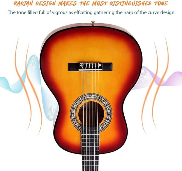 5 Melodisk 34'' akustisk gitar for barn med veske og stemmeapparat – trebasert 6-strengers gitar for nybegynnere i alderen 5–10 år, Sunburst