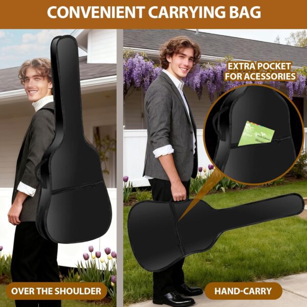 7 38-tommers akustisk gitar-sett for nybegynnere med gigbag, stropp, strenger og plekter, naturlig tre, høyre hånd, startpakke