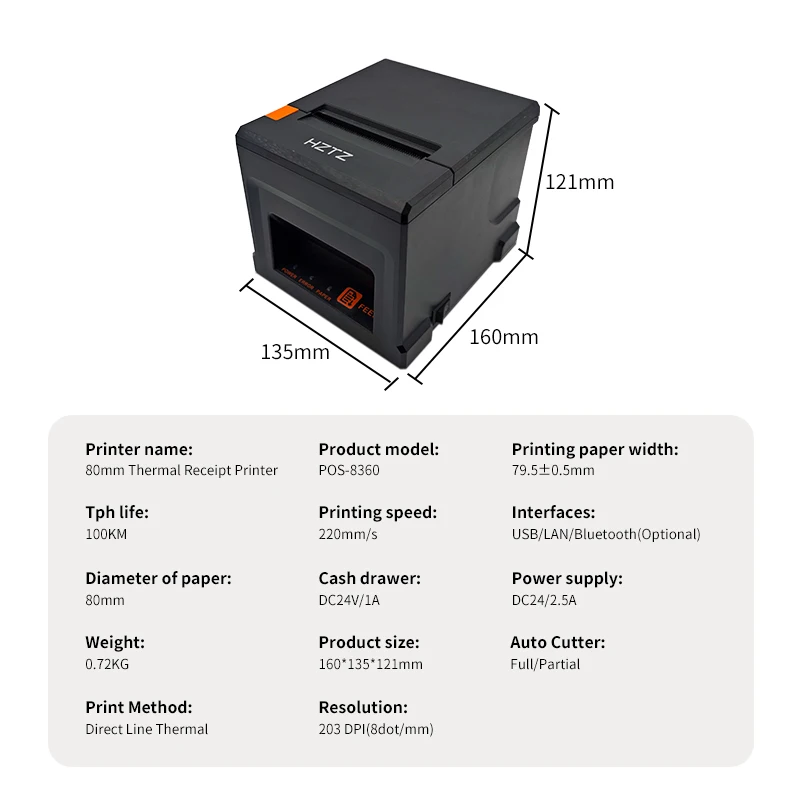 kf-A4304988ed56343d8bd0d617c79de0b40r HZTZ 80mm Thermal Receipt Printer HZ-8360 Automatic Cutter Restaurant Kitchen POS Printer USB LAN Bluetooth