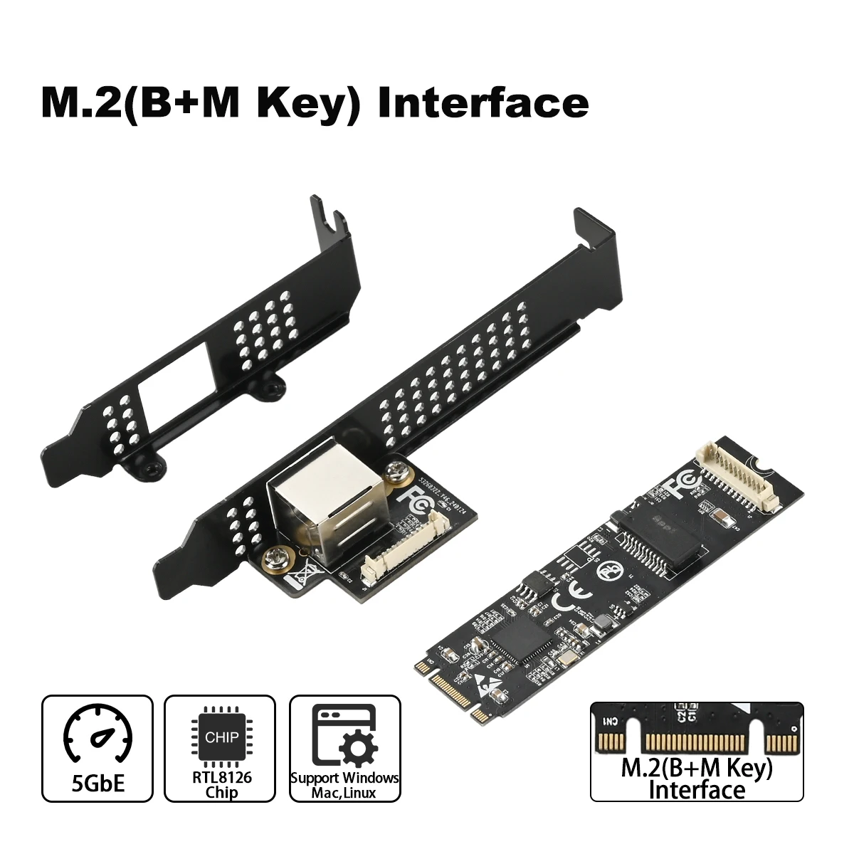 5GBase-T 1 Port 5000Mbps M.2 b key M key to PCIe 5gb Ethernet Card RTL8126 RJ45 LAN Controller Card