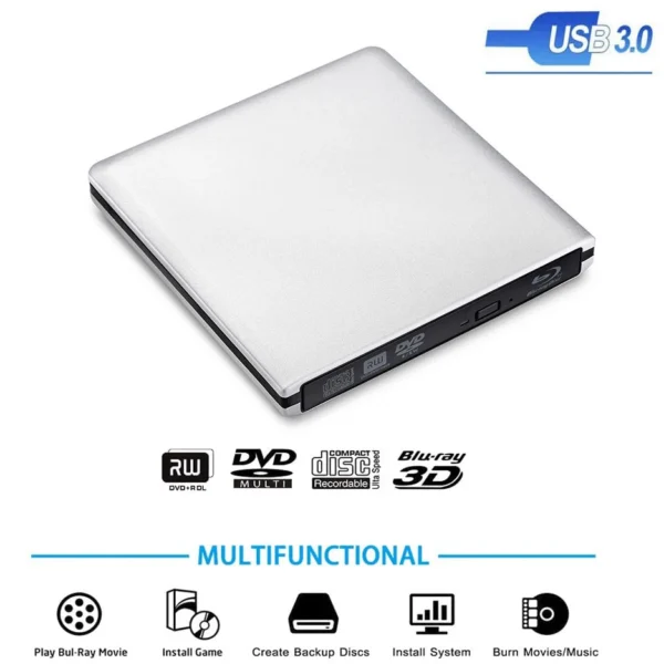 External USB3.0 Blu-Ray Reader Bluray Burner and Writer 3D BD-ROM Optical DVD Recorder BD-RE Bluray Play for Laptop/Desktop