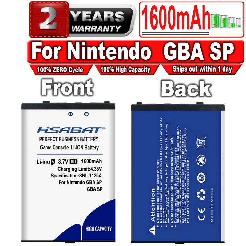 HSABAT 1600mAh Battery for Nintendo GBA SP GBASP Gameboy Advance SP NTR-003 NTR-001 for Switch Game Console NDS