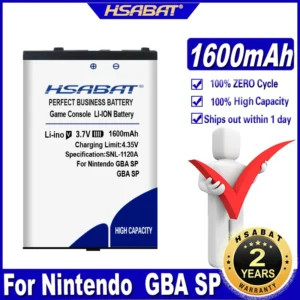HSABAT 1600mAh Top Battery for Nintendo GBA SP/Gameboy Advance GBA SP/Game Boy Advance SP (GBA)/GBASP NDS NTR-003 NTR-001