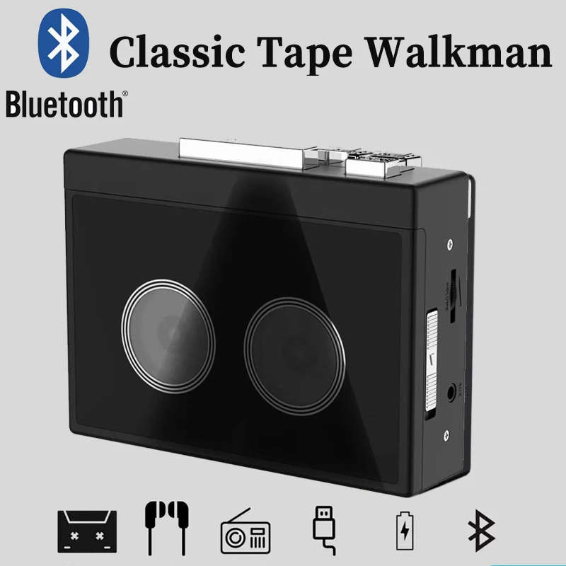 Bluetooth Cassette Player Vintage Nostalgic Classic Sliver Auto-flip Tape Hi-fi Cassette Player FM Radio