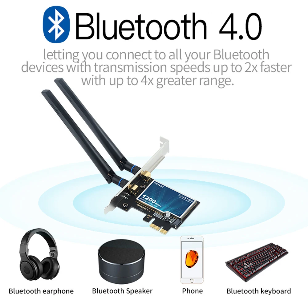 Fenvi WiFi5 AC1200 PCIE WiFi Adapter BT4.0 1200Mbps WiFi Card Dual Band 802.11ac Networking Upgrade for Win 7/10/11 Desktop PC