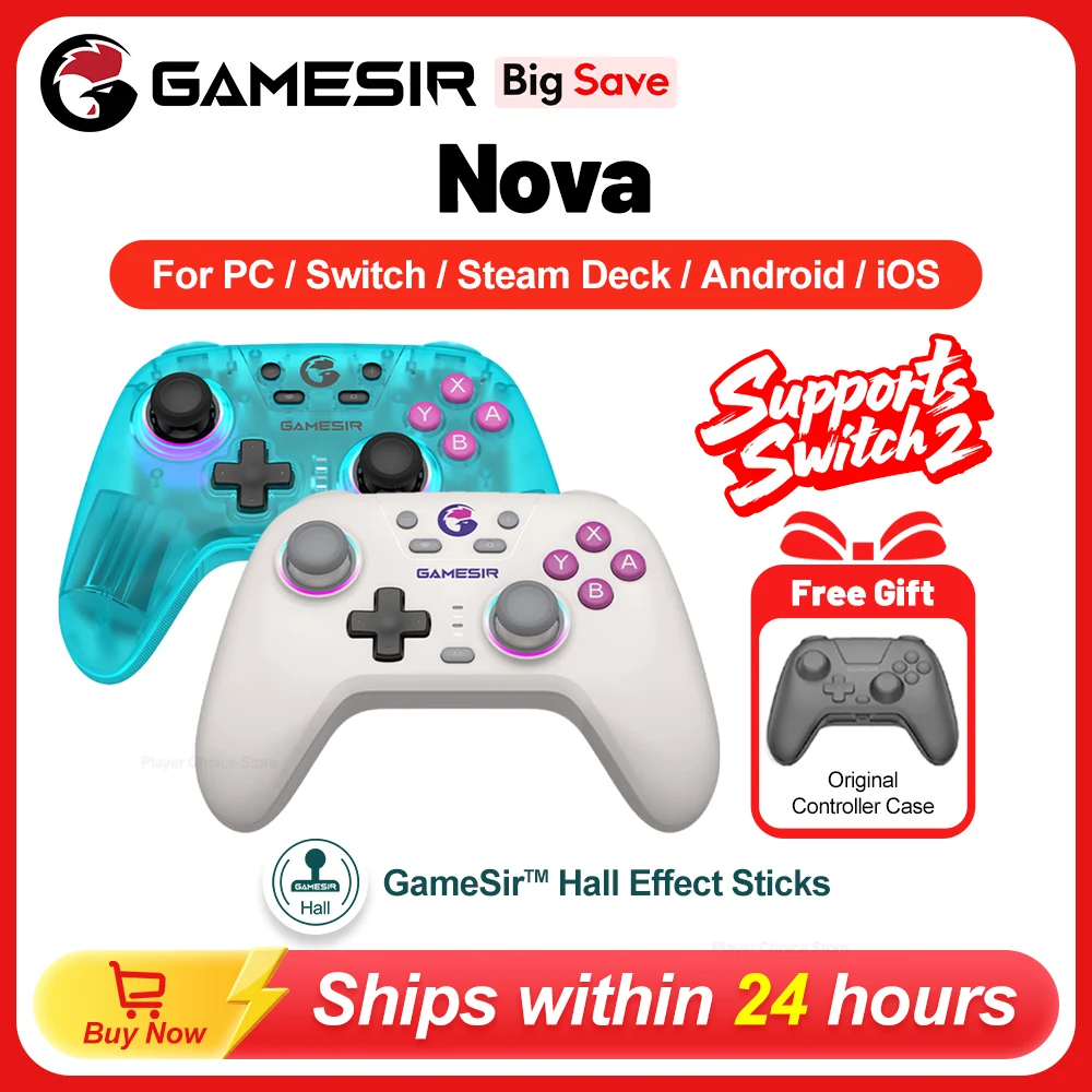 Gamesir Nova PC Gamepads For Nintendo Switch 2 Controller Windows Steam Switch Android IOS Gamer Hall Effective Sticks HD Rumble