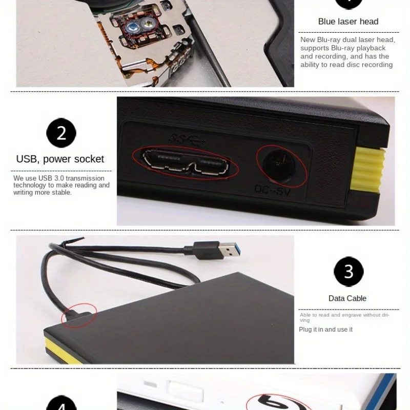 Blu-Ray Burner Player USB 3.0 CD DVD External Bluray Drive Writer Reader For Windows MacBook Laptop Desktop 9 kf S0a489459933d4801982e116688902a7dH