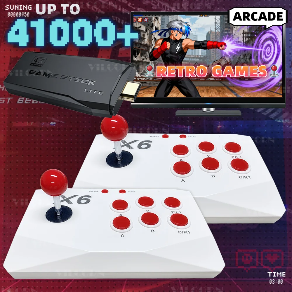 Arcade Video Game Console 4K TV Game Stick with Double Arcade Joysitck Games For MAME/Sega/PS1/Atari Game Machine Kid Gift
