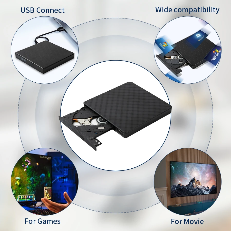 External DVD Drive USB 3.0 Portable Slim Optical Drive Burner Reader Player Tray Type Portable For for Laptop PC Computer 10 kf S0cf3c9933ef94e71887960ee871ed8b7g