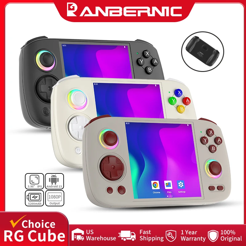 ANBERNIC RG Cube Handheld Game Console 3.95" IPS Touch Screen Android 5200mAh RGB Light Hall Joystick FOTA Upgrade Retro Player