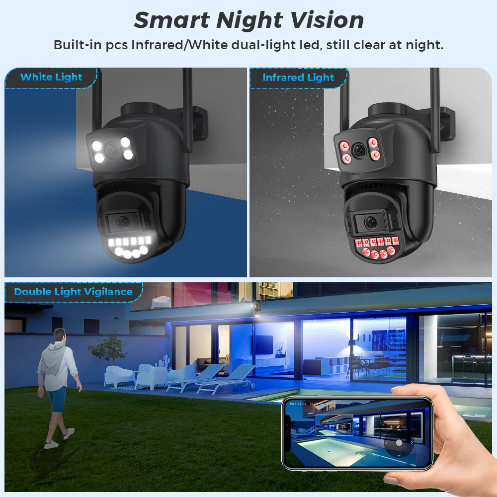 10MP 5K Dual Lens PTZ IP Camera with Dual Screen 8MP Ai Human Detection Auto Tracking Wireless Outdoor Surveillance Camera O-KAM