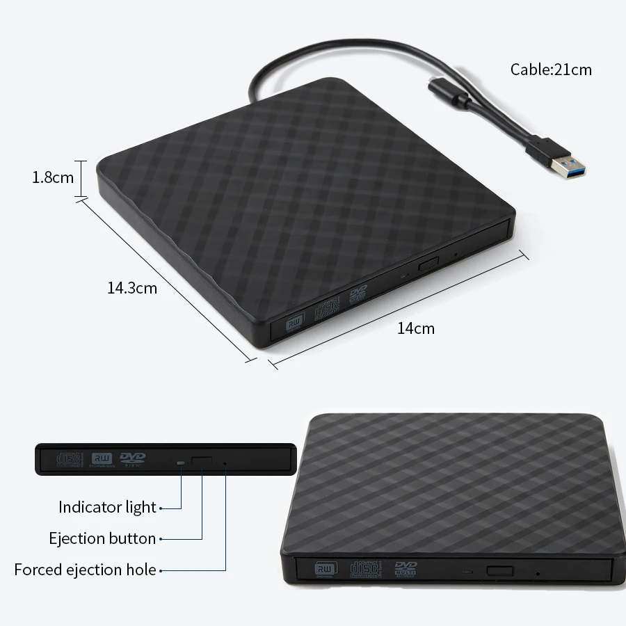External DVD Drive USB 3.0 Portable Slim Optical Drive Burner Reader Player Tray Type Portable For for Laptop PC Computer 6 External DVD Drive USB 3.0 Portable Slim Optical Drive Burner Reader Player Tray Type Portable For for Laptop PC Computer - Image 6