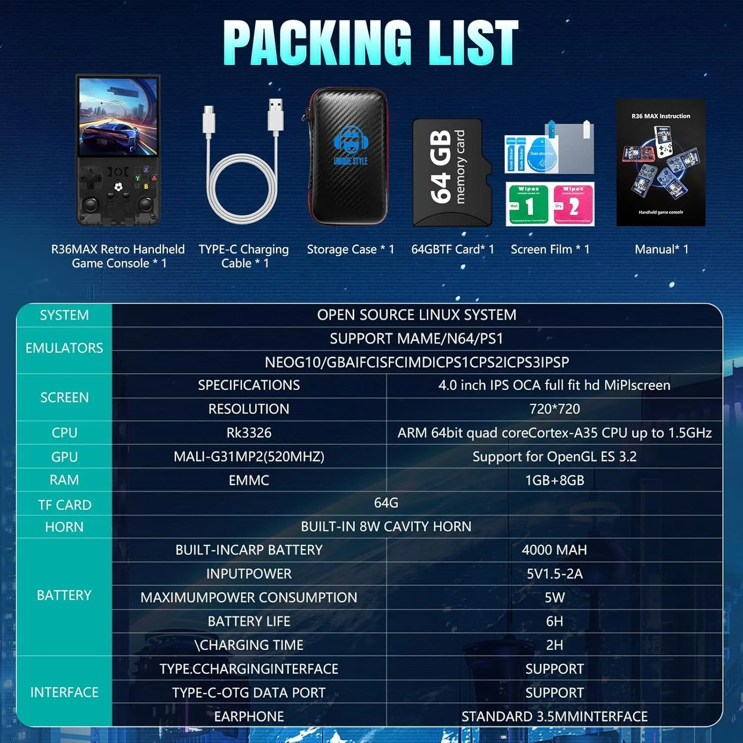 WDYQJE Gaming Console Handheld R36MAX Retro Handheld Game Console Linux System 4'' IPS Screen R36 Portable Pocket Video Player 19 kf S14d815f526b54b7b8196c3f47e52c7e1R