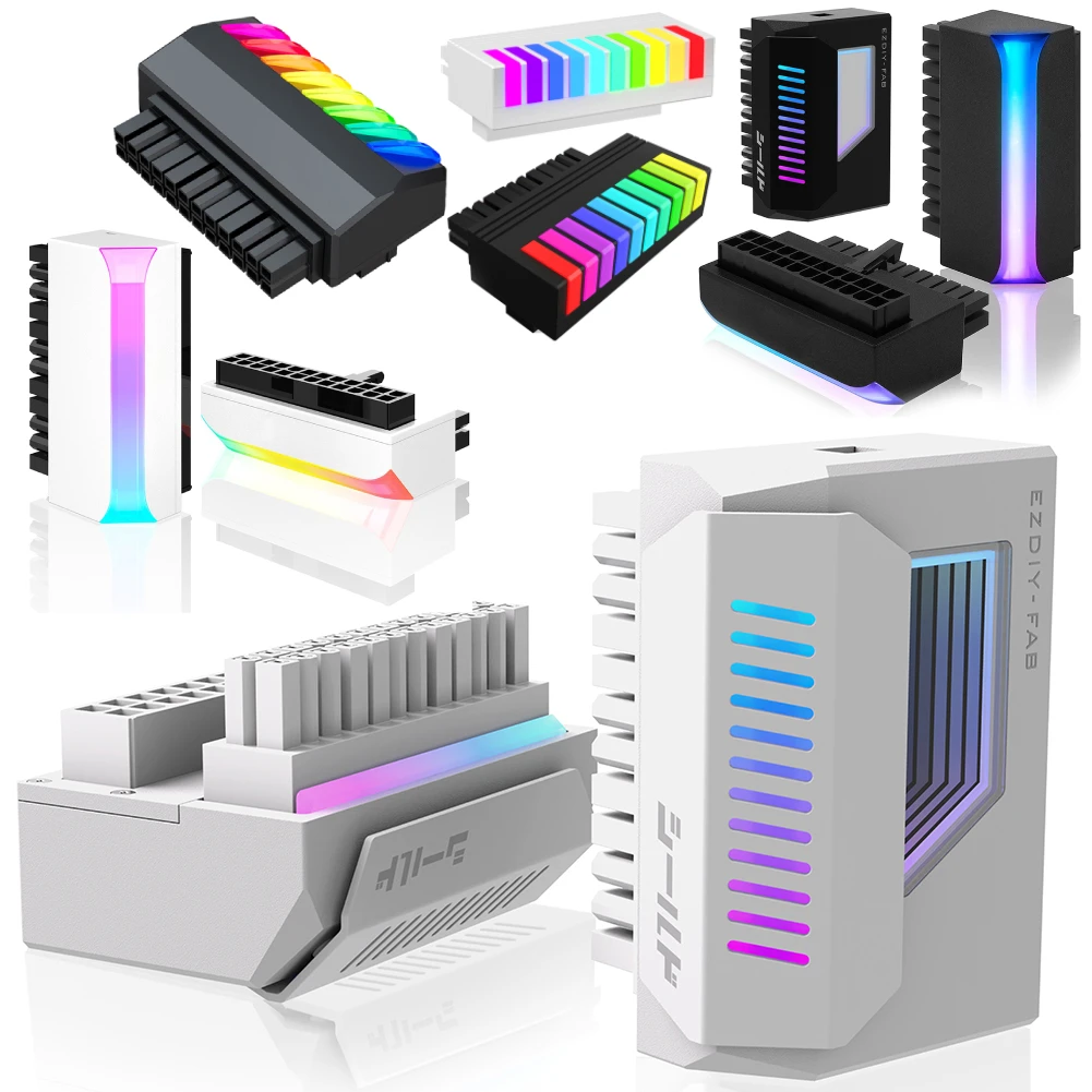 ATX 24 Pin to 90/180 Degree Power Plug Adapter ARGB Light Mainboard Motherboard Power Supply Cable Modular for Motherboard PC