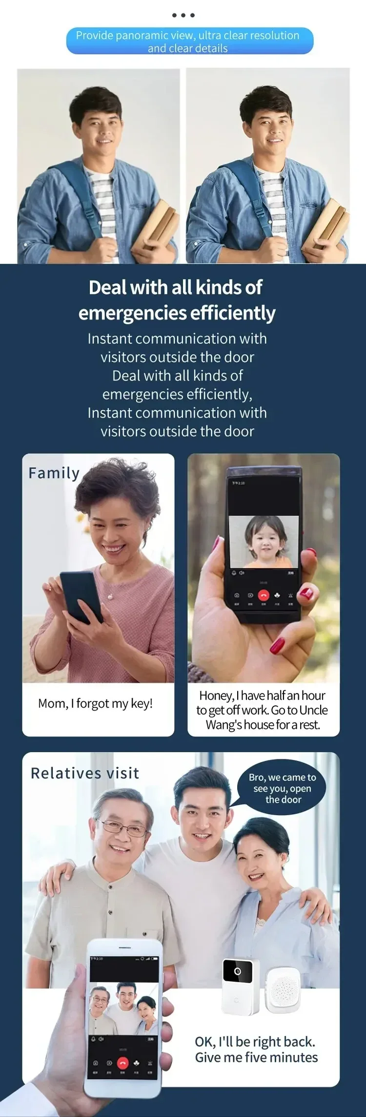 WiFi Video Doorbell Wireless Phone Intercom System Night Vision Home Security Camera Door Viewer 8 kf S16396d47b41440caa871df7a3edc05df4