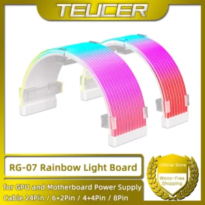 TEUCER AG-07 RGB Rainbow PC Addressable 5V 3Pin ARGB DIY Light Board for Motherboard GPU CPU 24Pin and 8Pin Power Supply Cables