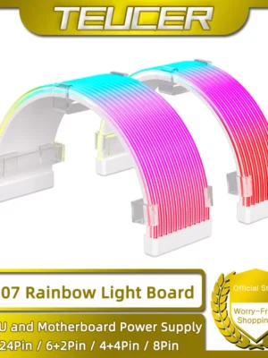 TEUCER AG-07 RGB Rainbow PC Addressable 5V 3Pin ARGB DIY Light Board for Motherboard GPU CPU 24Pin and 8Pin Power Supply Cables