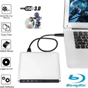 Ultra-Slim External Optical Drive with 4K Blu-Ray Burning, USB 3.0, DVD Play, 3D Blu-Ray R/W, CD/DVD Burner