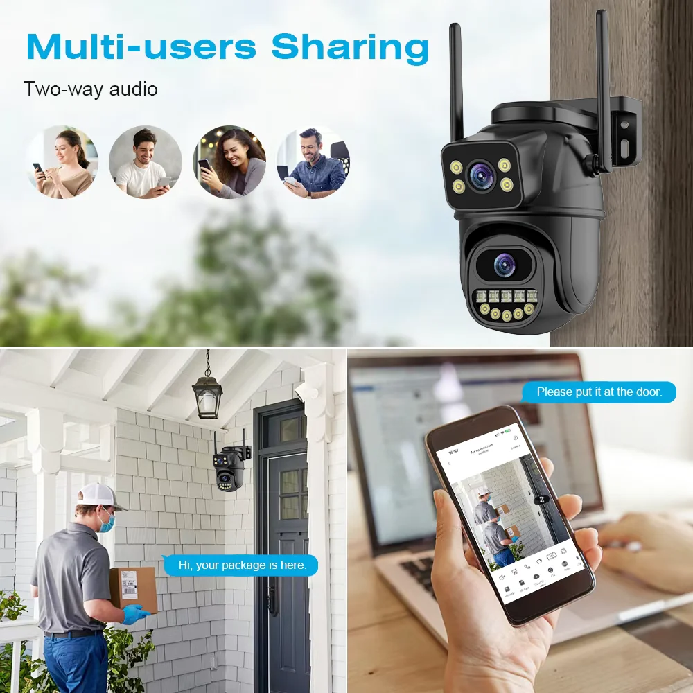 4K 8MP Dual Lens Dual Screen IP Camera Wifi PTZ Camera Outdoor 4MP AI Auto Tracking CCTV HD Audio Video Surveillance P2P iCSee