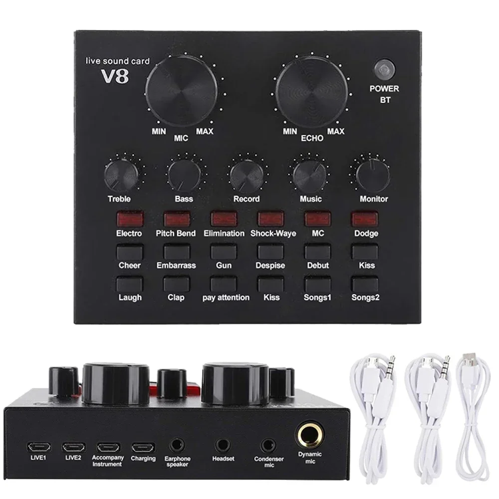 V8 Sound Card Audio Set Interface External Usb Live Microphone Sound Card Bluetooth Function For Computer Pc Mobile Phone Singin