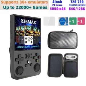 R36 Max Console Handheld Game Players 4inch IPS Screen Open Source Console Retro Pocket Video Player 64G/128G Up to 22000+ Games
