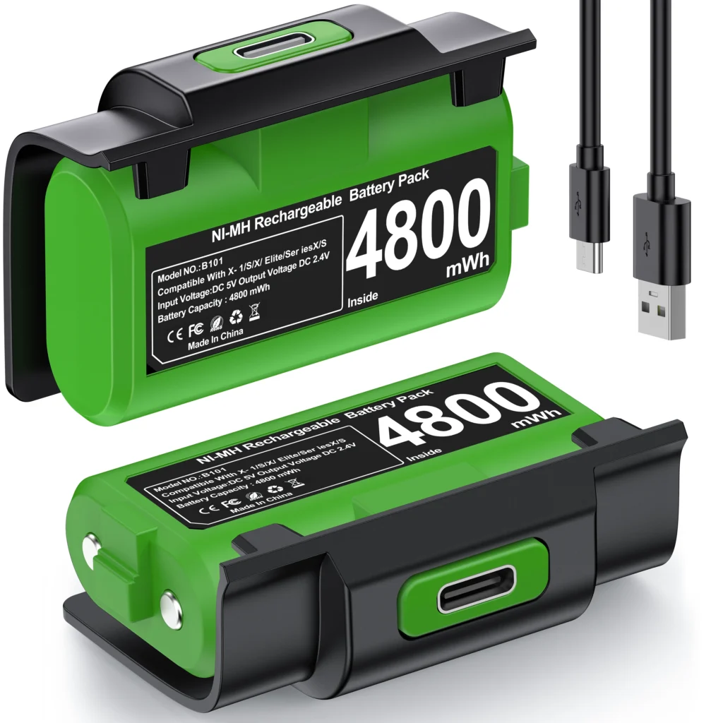 2 x 4800mWh Xbox One Controller Batteries Pack Play and Charge Kit USB-C Charging Cable/4 Covers for Xbox One/Series X|S