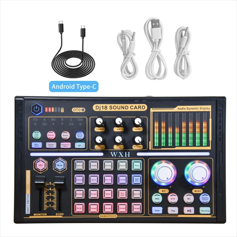 DJ18 Sound Card Studio Record Professional Mixer Singing Noise Reduction Microphone Voice BM800 Live Broadcast Mick Tok Music