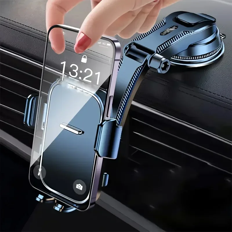 Adjustable Car Phone Mount with ABS Frame & Strong Suction Base - 360° Swivel Dashboard Cradle, Anti-Shake/Slip Design