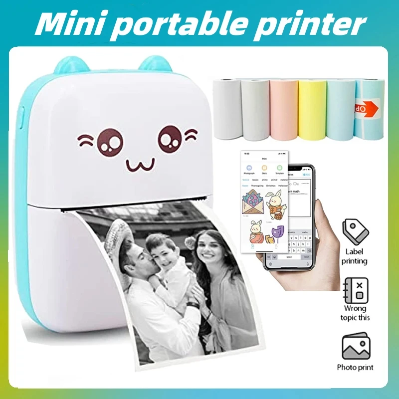 kf-S2f1f047758514fbd9d80a0710920ef85E Portable thermal printer mini cat print photo pocket thermal label printer 58mm printing wireless Bluetooth Android iOS printers