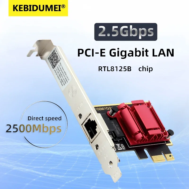 2.5G PCI-E To RJ45 Network Card RTL8125B Chip Gigabit Ethernet PCI Express Network Card 10/100/2500Mbps 1Gbps/2.5Gbps For PC
