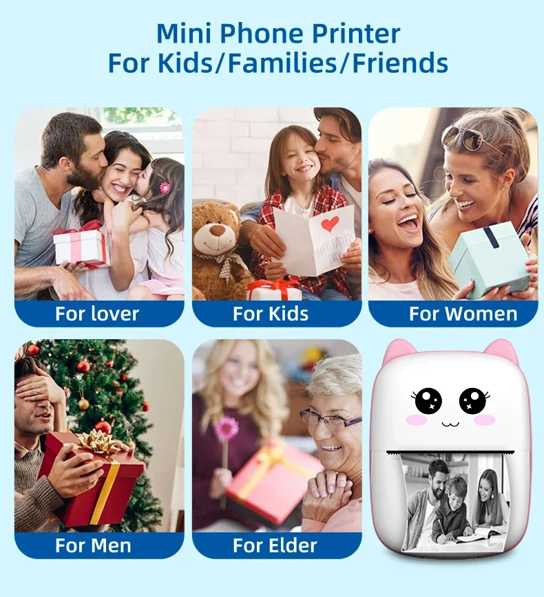 Portable thermal printer mini cat print photo pocket thermal label printer 58mm printing wireless Bluetooth Android iOS printers 10 kf S35d7ea058a384b26993537449b6f67be9