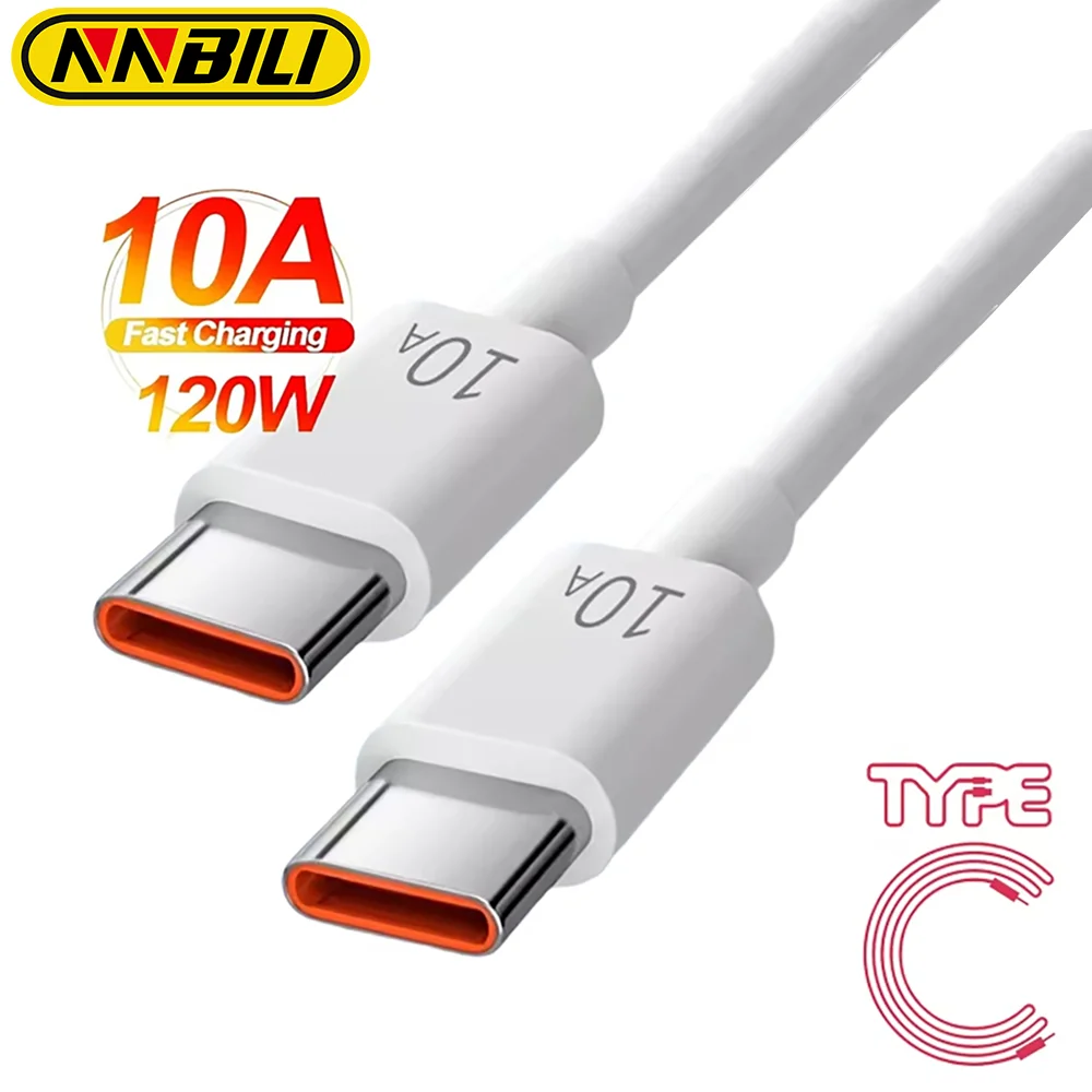 NNBILI Type-C 120W 10A Quick Charging Cable for Samsung Xiaomi Huawei USB C Mobile Phone Data Cord Super Fast Charge Data Cable