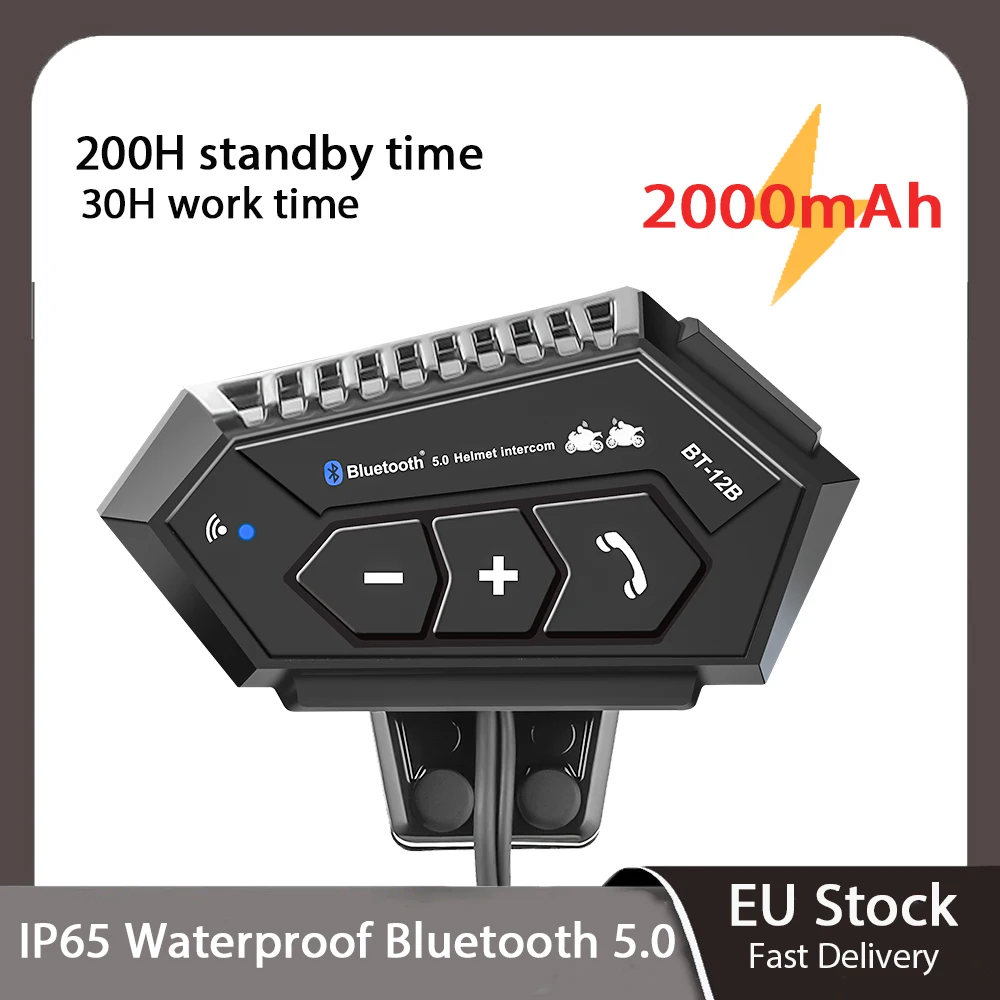 1/2Pcs Motorcycle Helmet Intercom Headset BT-12B waterproof Bluetooth Headset Intercom Noice Reduction Wireless Interphone