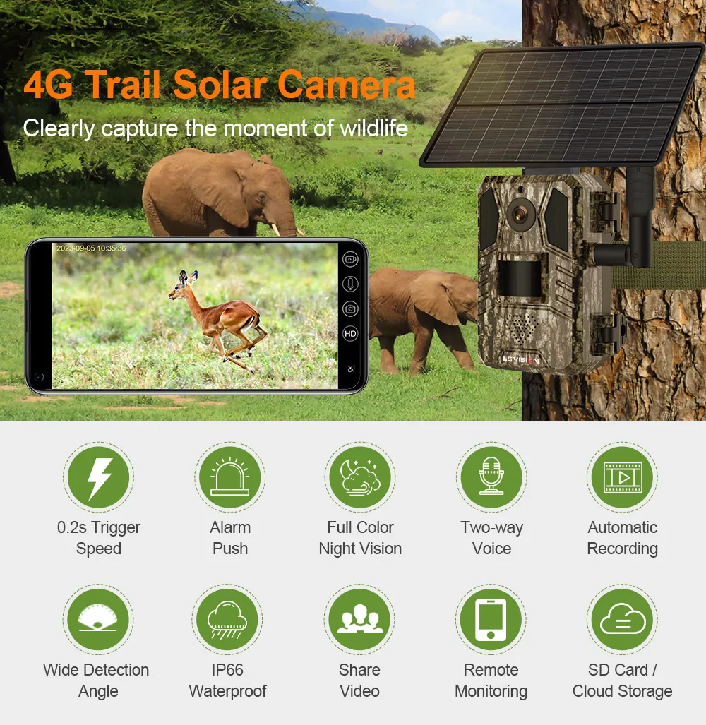 LS VISION Solar Hunting Trail Camera 14MP 4G SIM Card IP66 Waterproof 20M PIR Motion Detection Wildlife Camera IR Night Vision 2 kf S3c35ae1e2d664e7fabbb1140a13777c4Z