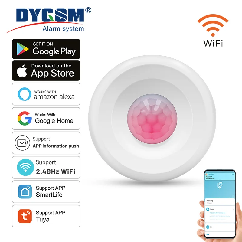 Tuya WiFi Smart PIR Motion Detection Sensor Security Burglar Alarm Sensor Smart Life App Control Support Alexa Google Home