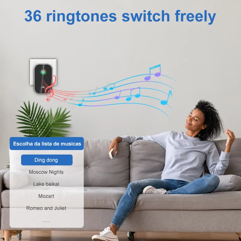 kf-S3dbf1cb4e36e41b288cbe8c2d9b6d064s Wireless Doorbell Smart Home Welcome Door Bell 36 Ringtones 300M Long Distance Outdoor House Door Chime Kit Battery Free