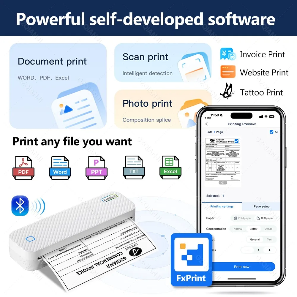 Portable A4 Thermal Printer Bluetooth Photos PDF Document Printing Machine Folded Rolls Paper For Office Work Home School Travel 5 kf S3e9de9aa1a9244a797c5af6d9ec9fa4dL