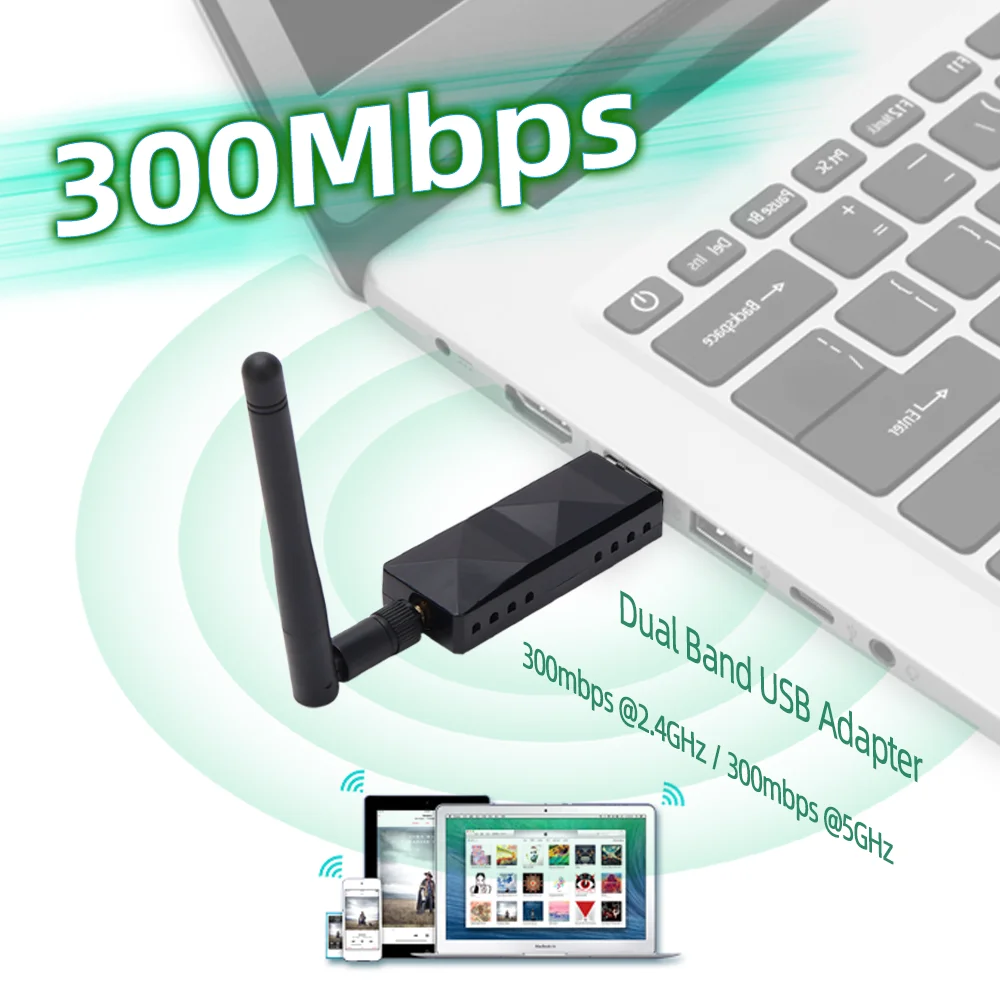 Kali Linux Wi-Fi Dongle RT5572 Chipset Dual Band 300Mbps Wireless USB WiFi Adapter Network Card With External High Gain Antenna 3 kf S3f2581e395dd4bb4b8ebf03d9fee12402