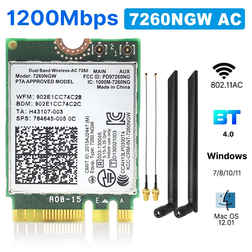 kf-S4167cede68db48d8af3e565b8631f382C 7260AC Bluetooth4.0 WiFi 1200Mbps Wireless Network Card NGFF M.2 Wifi Dongle 802.11AC Dual Band 2.4G 5G For Laptop 7260NGW
