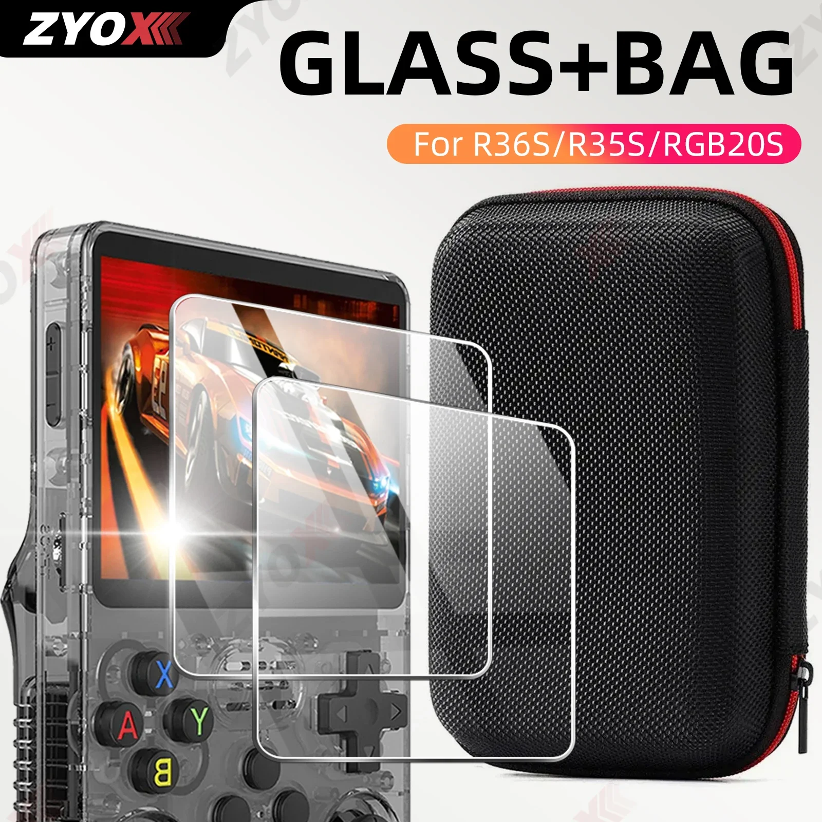 Glass+Bag for R36S/R35S Screen Protector Tempered Glass Film & Portable Storage Case R36S Console Protector Accessories Set