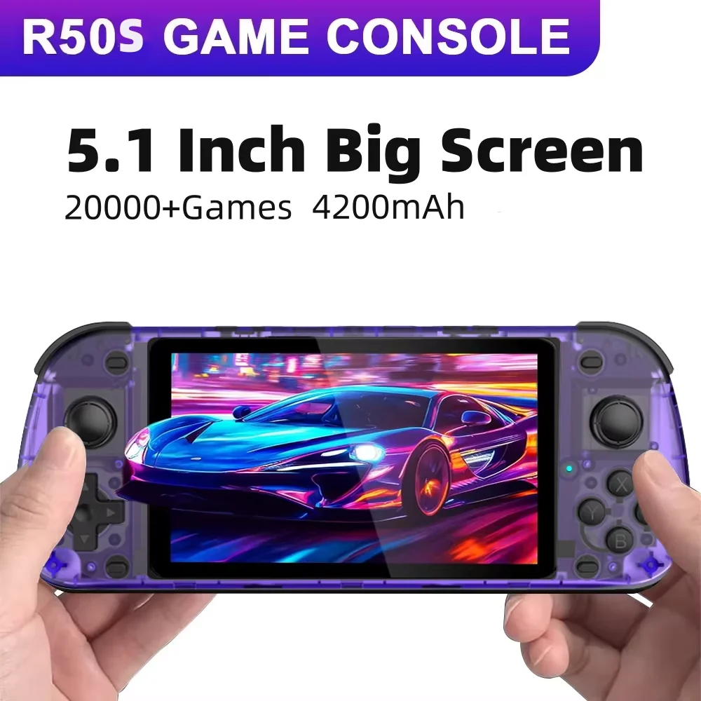5.1 Inch R50S Retro Handheld Game Console 854*480 Large Screen Linux System Portable Pocket Video Game Player Boy Gifts