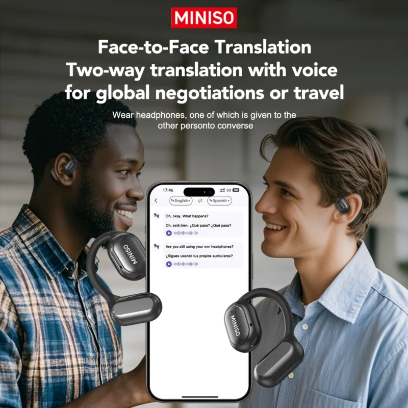 MINISO X30 Wireless Headphones Bluetooth Translation Earbuds Chat Headset Office Travel,real-time Translate Equalizer APP