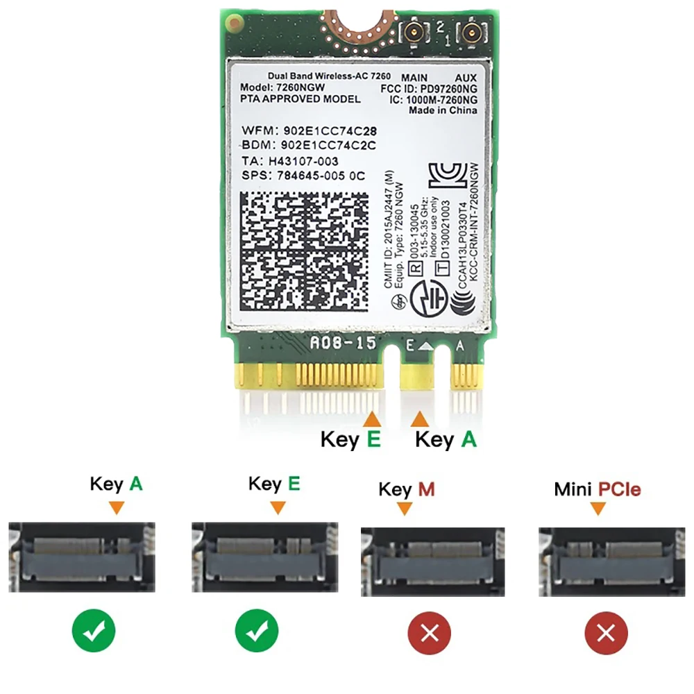 7260AC Bluetooth4.0 WiFi 1200Mbps Wireless Network Card NGFF M.2 Wifi Dongle 802.11AC Dual Band 2.4G 5G For Laptop 7260NGW