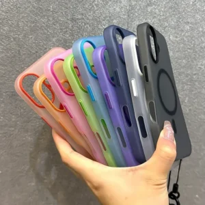 For Magsafe Candy Color Contrast Lanyard Case For iPhone 16 15 17 Pro Max 14 Plus 11 12 13 16e Hand Wrist Strap Matte Soft Cover