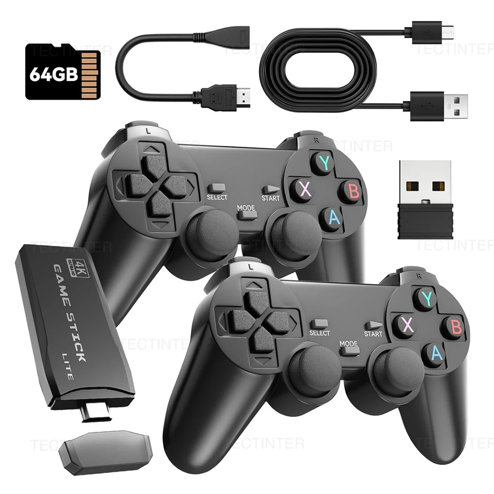 4K Game Stick TV Video Game Console Built-in 20000+ Games 64G Retro Handheld Game Player Wireless Controller Gamepad