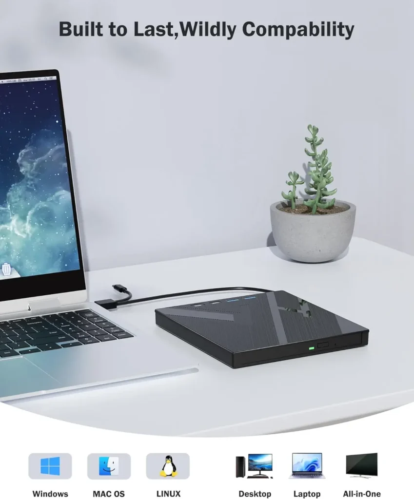 7 in 1 External Bluray Optical Drive for Laptop PC USB 3.0 Type-C BD DVD CD-RW Player Portable Burner with SD/TF Card Slot