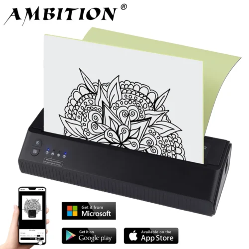 kf-S4d19a6328d38413c8685e3f0c409b26bE Ambition Portable Wireless Tattoo Printer Thermal Printer Transfer Bluetooth USB Mobile Machine Text PDF Document Maker with Pap