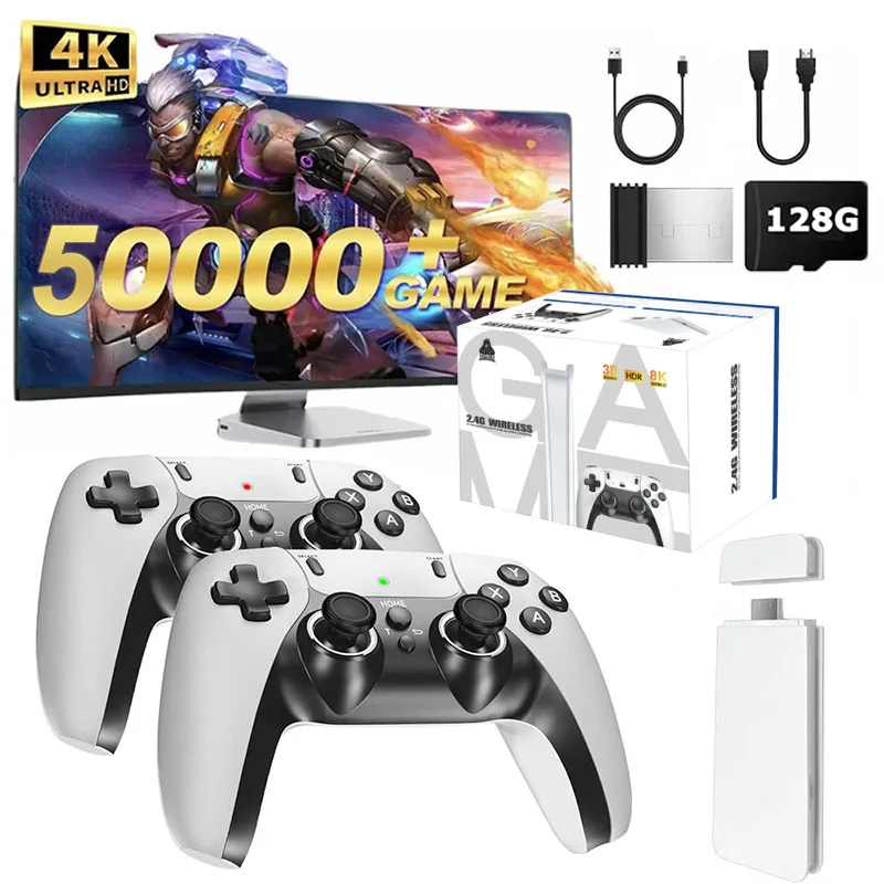 4K TV Game Stick M15 Video Game Console Built-in 40000+/50000 Games 128G Handheld Game Player Wireless Controller Retro Gamepad