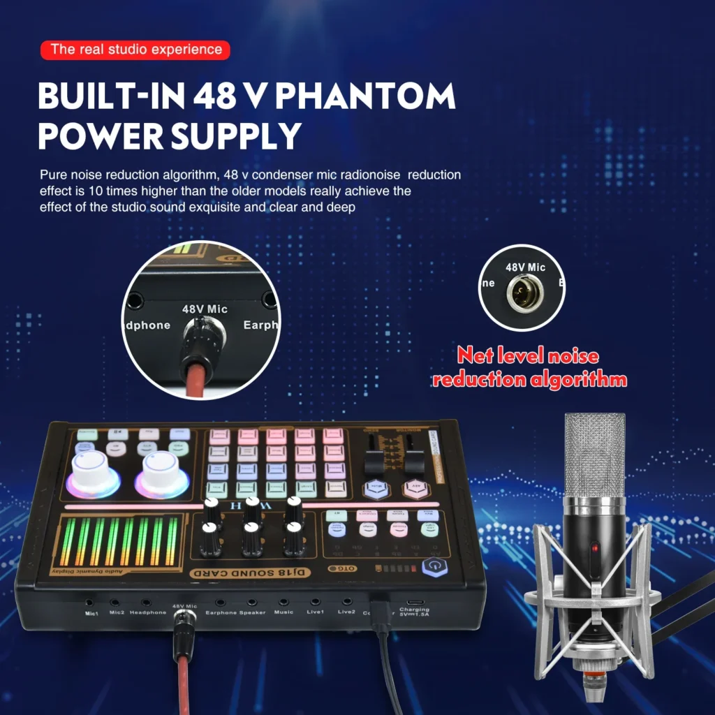 DJ18 Sound Card Studio Record Professional Mixer Singing Noise Reduction Microphone Voice BM800 Live Broadcast Mick Tok Music