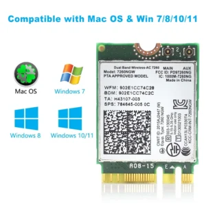 7260AC Bluetooth4.0 WiFi 1200Mbps Wireless Network Card NGFF M.2 Wifi Dongle 802.11AC Dual Band 2.4G 5G For Laptop 7260NGW